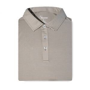 NEW BLUECREST men's graduate stripe performance polo in brown, tan, & white